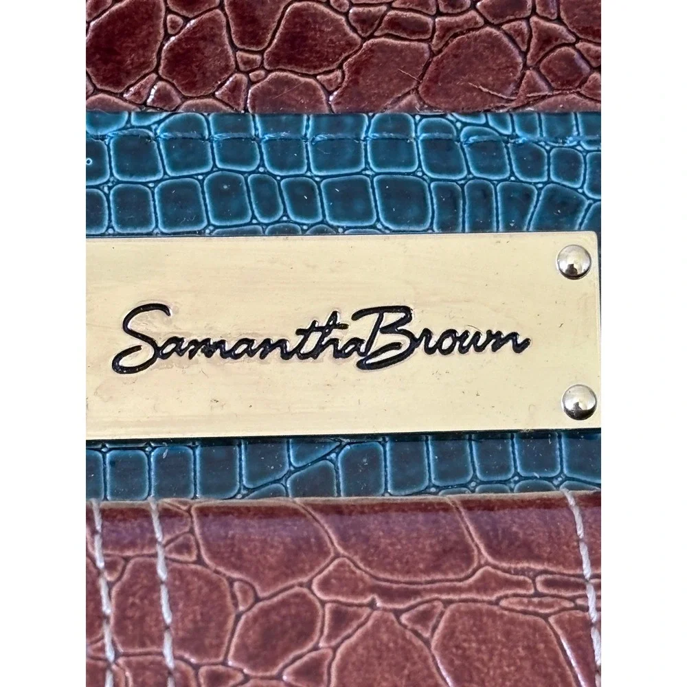 Samantha Brown Teal Brown Croc Embossed Travel Tote Bag Carry On Shoulder Bag